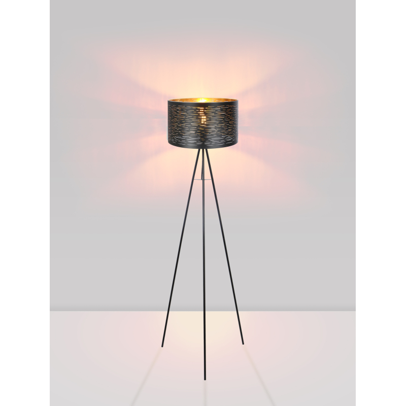 Lampadar din metal negru, auriu-negru plastic, abajur DM: 38 c