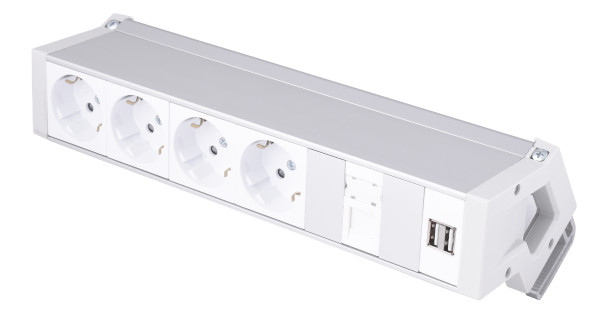 PRIZA BIROU 4 SCHUKO+2 USB+1 LAN - ALUMINIU