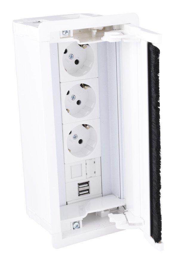 PRIZA INCASTRABILA CU PERIE 3 SCHUKO+2 USB+1 LAN - ALB