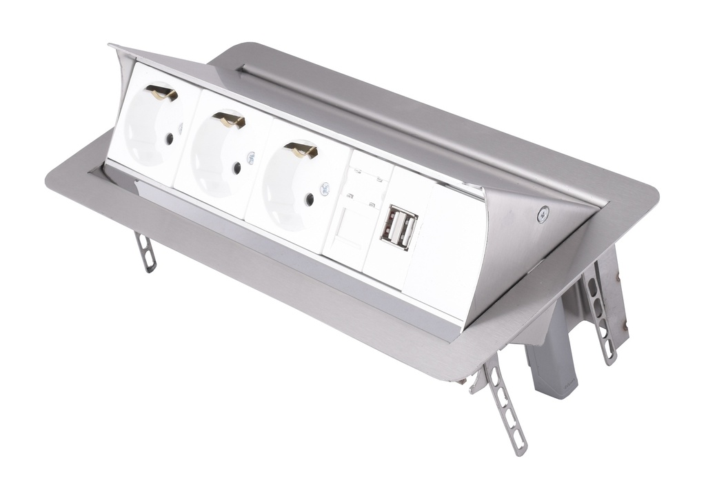 PRIZA INCASTRABILA  3 SCHUKO+2 USB+1 LAN - INOX