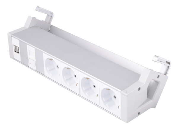 PRIZA BIROU 4 SCHUKO+2 USB+1 LAN - ALUMINIU