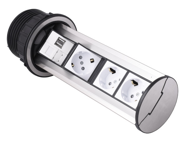 PRIZA INCASTRABILA  3 SCHUKO+2 USB+1 LAN - INOX