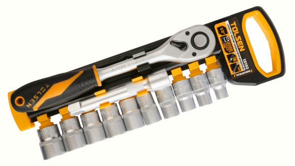 Set de 12 chei tubulare de 1/2" cu maner cu clichet Cr-V, Industrial
