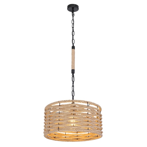 [15679H1] Suspensie metal negru mat, frânghie de cânepa maro, cu lan? negru